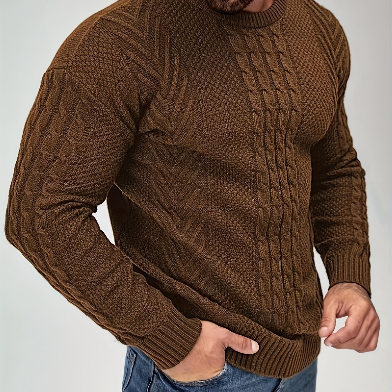 Herren Strickpullover im Casual Look für Herbst und Winter – Modischer Grobstrick Pullover mit Rundhalsausschnitt