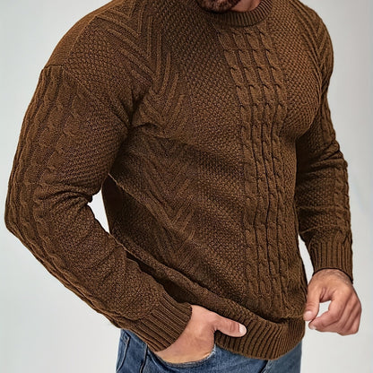 Herren Strickpullover im Casual Look für Herbst und Winter – Modischer Grobstrick Pullover mit Rundhalsausschnitt