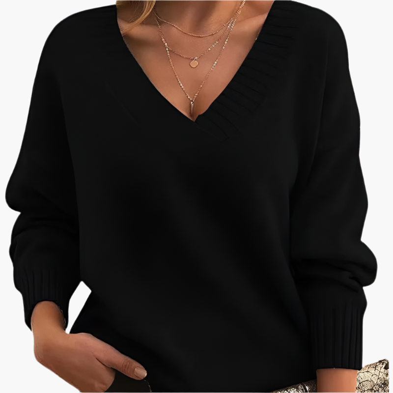 Damen V-Ausschnitt Pullover – Eleganter Strickpullover im Oversize-Stil für Alltag & Büro