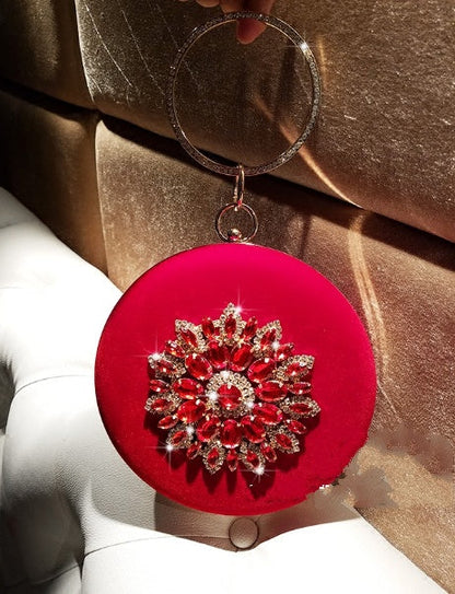 Alice – Kleine runde Abendtasche aus Samt mit Diamantring