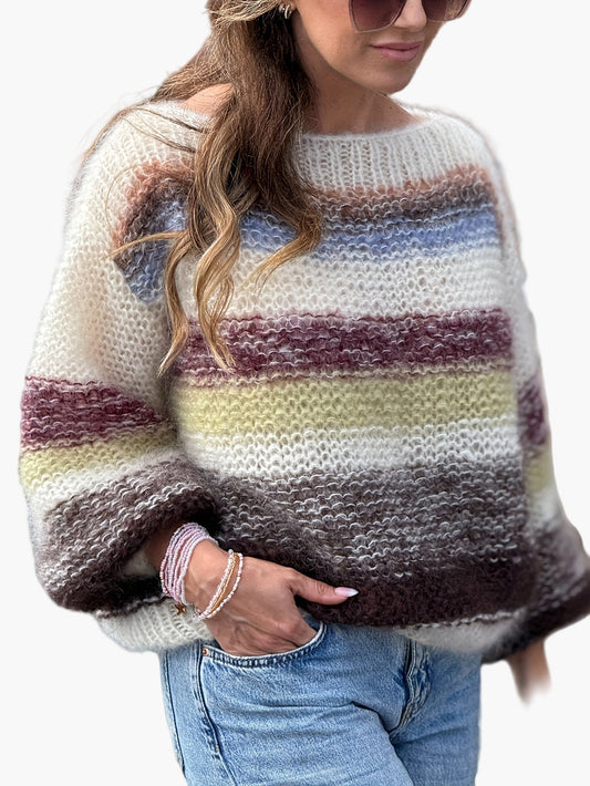 Damen Strickpullover im Streifen-Design – Eleganter, lockerer Style für Herbst und Winter