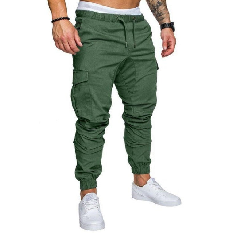 Herren Slim Fit Cargo Jogginghose – Rote Streetwear mit Kordelzug und Cargotaschen