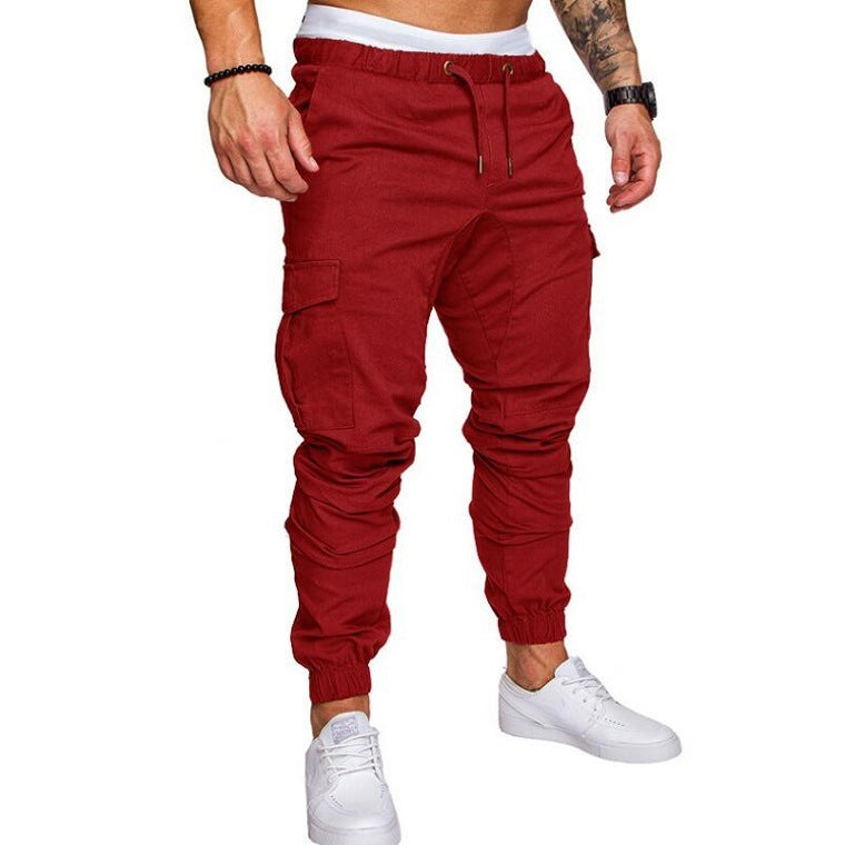 Herren Slim Fit Cargo Jogginghose – Rote Streetwear mit Kordelzug und Cargotaschen