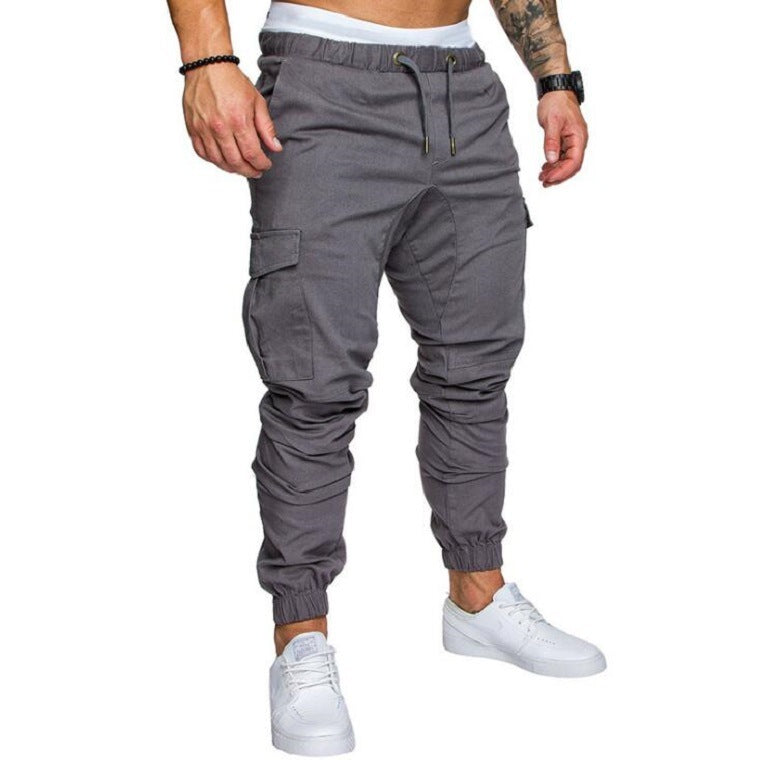 Herren Slim Fit Cargo Jogginghose – Rote Streetwear mit Kordelzug und Cargotaschen