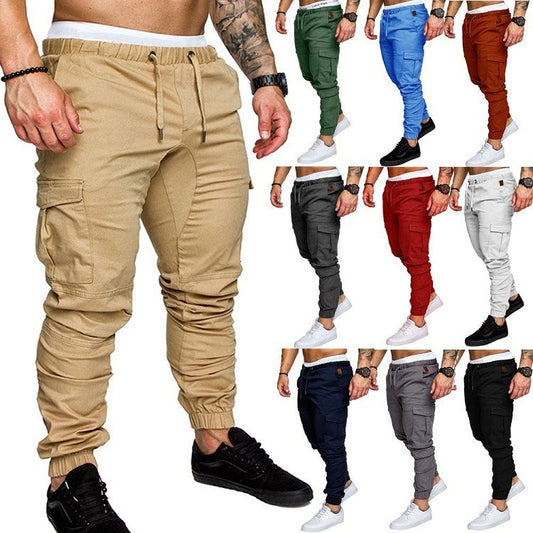 Herren Slim Fit Cargo Jogginghose – Rote Streetwear mit Kordelzug und Cargotaschen