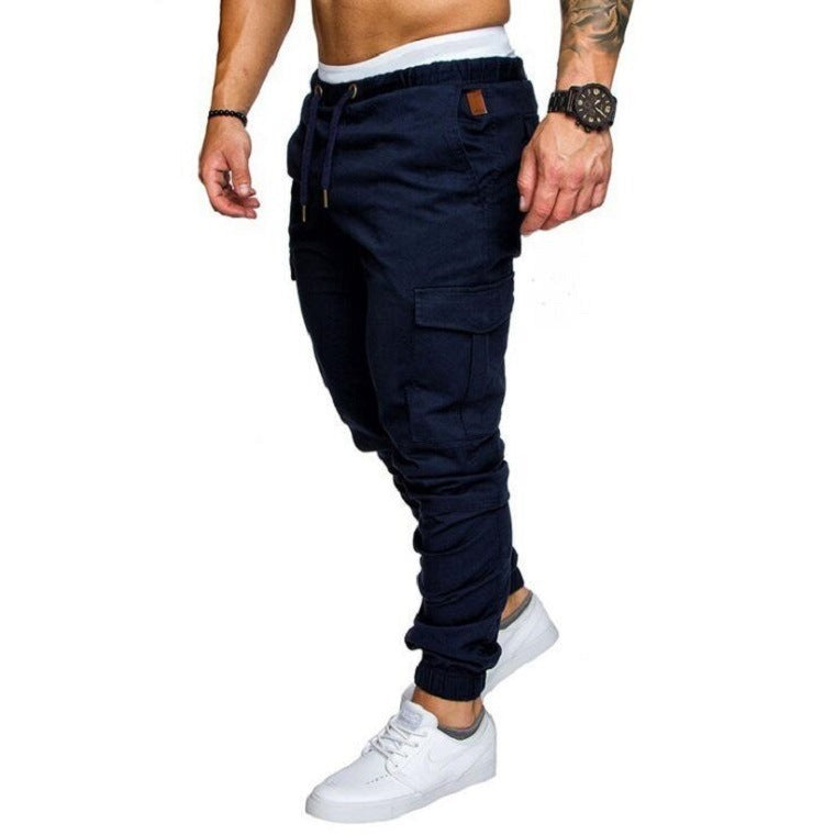 Herren Slim Fit Cargo Jogginghose – Rote Streetwear mit Kordelzug und Cargotaschen