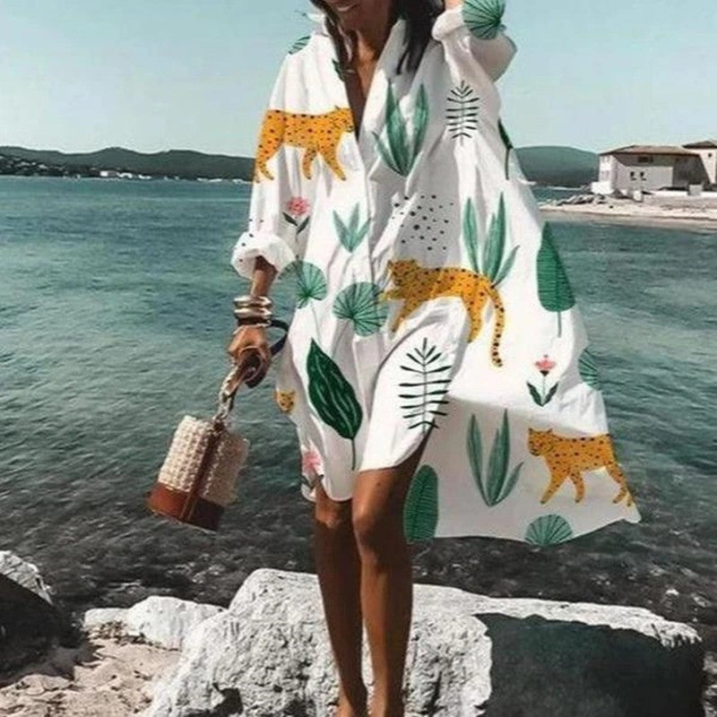 Damen Oversize Hemdblusenkleid Weiß – Lässiger Strand-Kimono mit Knopfleiste