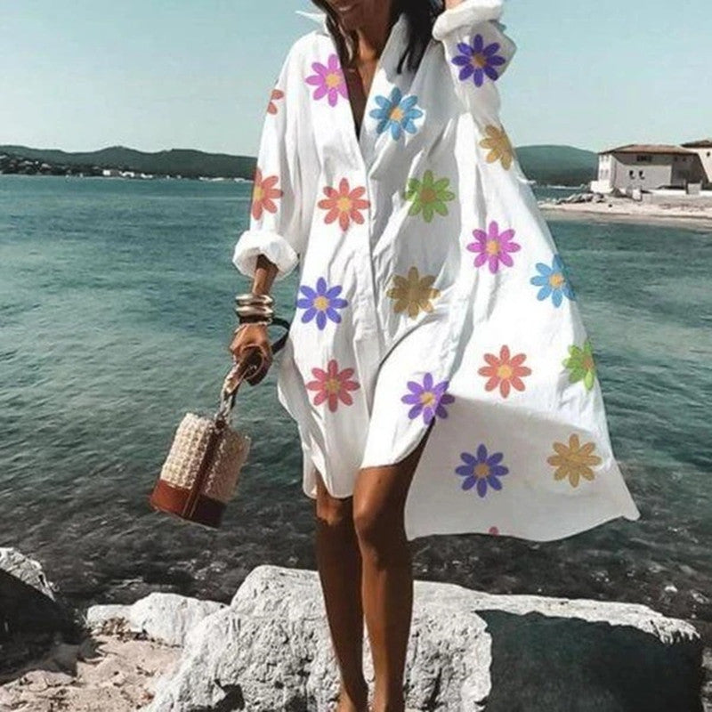 Damen Oversize Hemdblusenkleid Weiß – Lässiger Strand-Kimono mit Knopfleiste