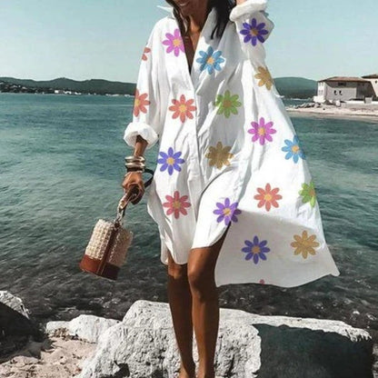 Damen Oversize Hemdblusenkleid Weiß – Lässiger Strand-Kimono mit Knopfleiste