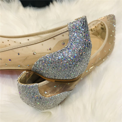 Christina – Scarpe eleganti trasparenti da donna con applicazioni di strass e pelle vegana