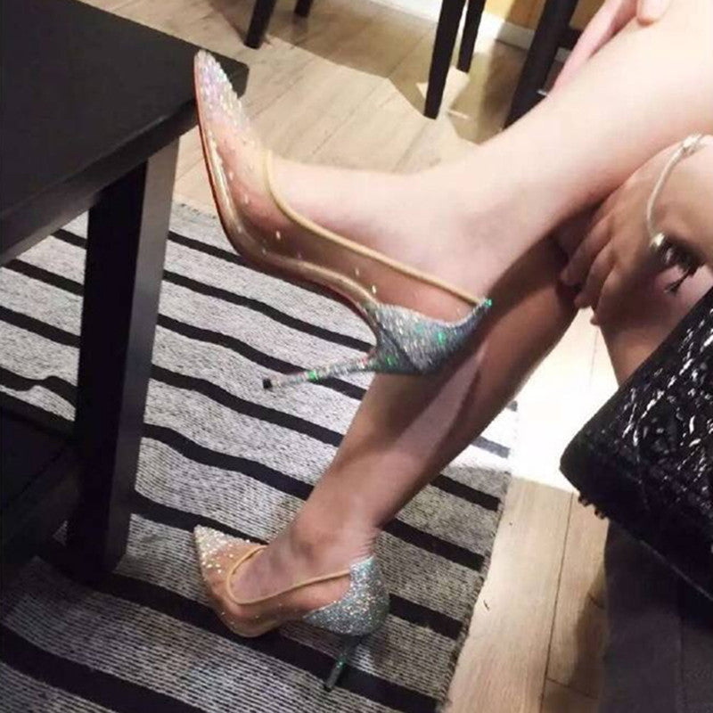 Christina – Scarpe eleganti trasparenti da donna con applicazioni di strass e pelle vegana