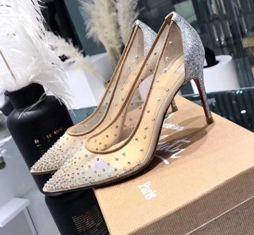 Christina – Scarpe eleganti trasparenti da donna con applicazioni di strass e pelle vegana