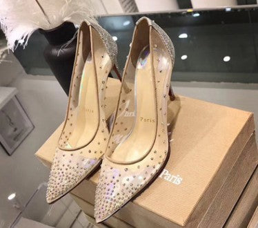 Christina – Scarpe eleganti trasparenti da donna con applicazioni di strass e pelle vegana