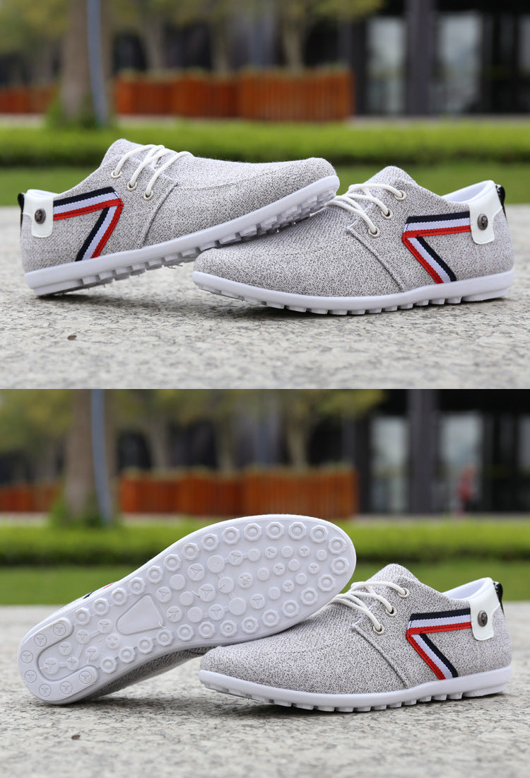 Herren Freizeit-Sneaker aus Strick – Weiße Schnürschuhe mit Tricolor-Streifen