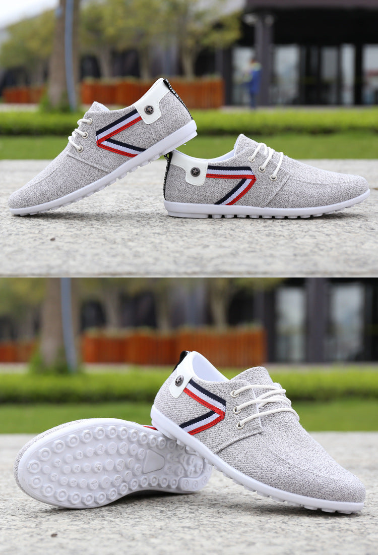 Herren Freizeit-Sneaker aus Strick – Weiße Schnürschuhe mit Tricolor-Streifen
