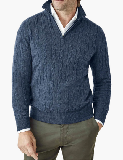 Herren Zopfmuster Strickpullover mit Reißverschluss – Eleganter Business & Freizeit Pullover