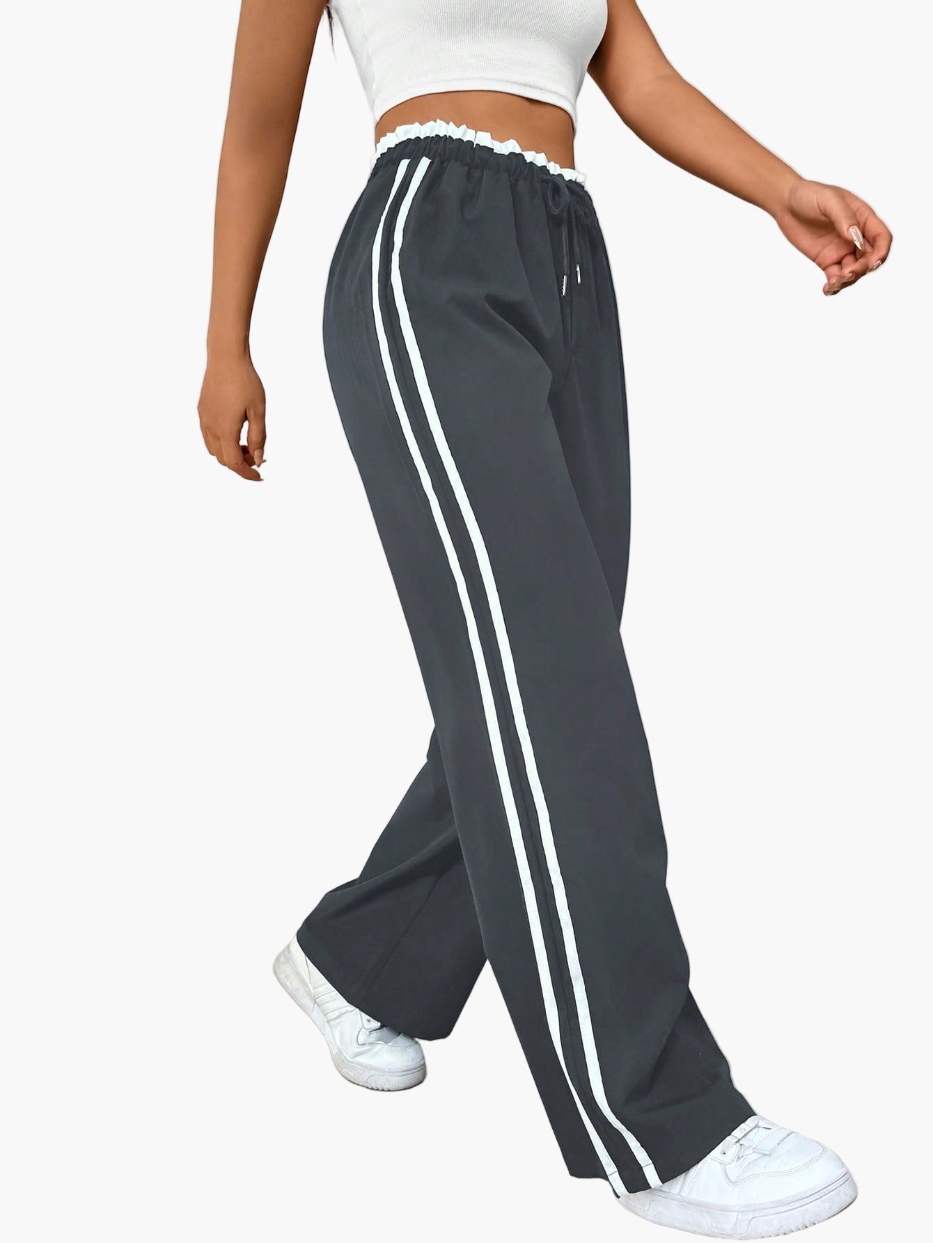 Damen Sportliche Wide-Leg Jogginghose mit Streifen – Trendige Freizeithose für Streetwear und Fitness