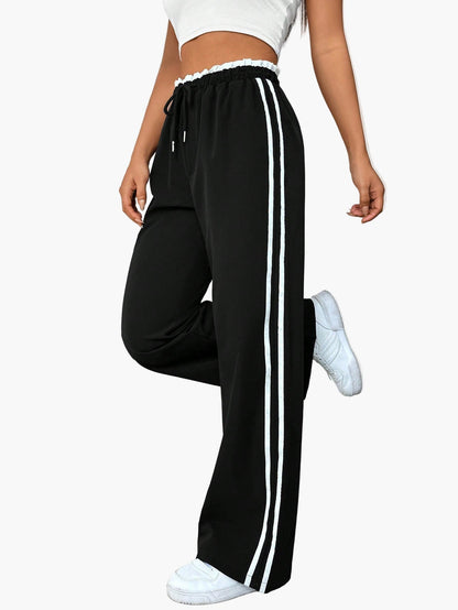 Damen Sportliche Wide-Leg Jogginghose mit Streifen – Trendige Freizeithose für Streetwear und Fitness