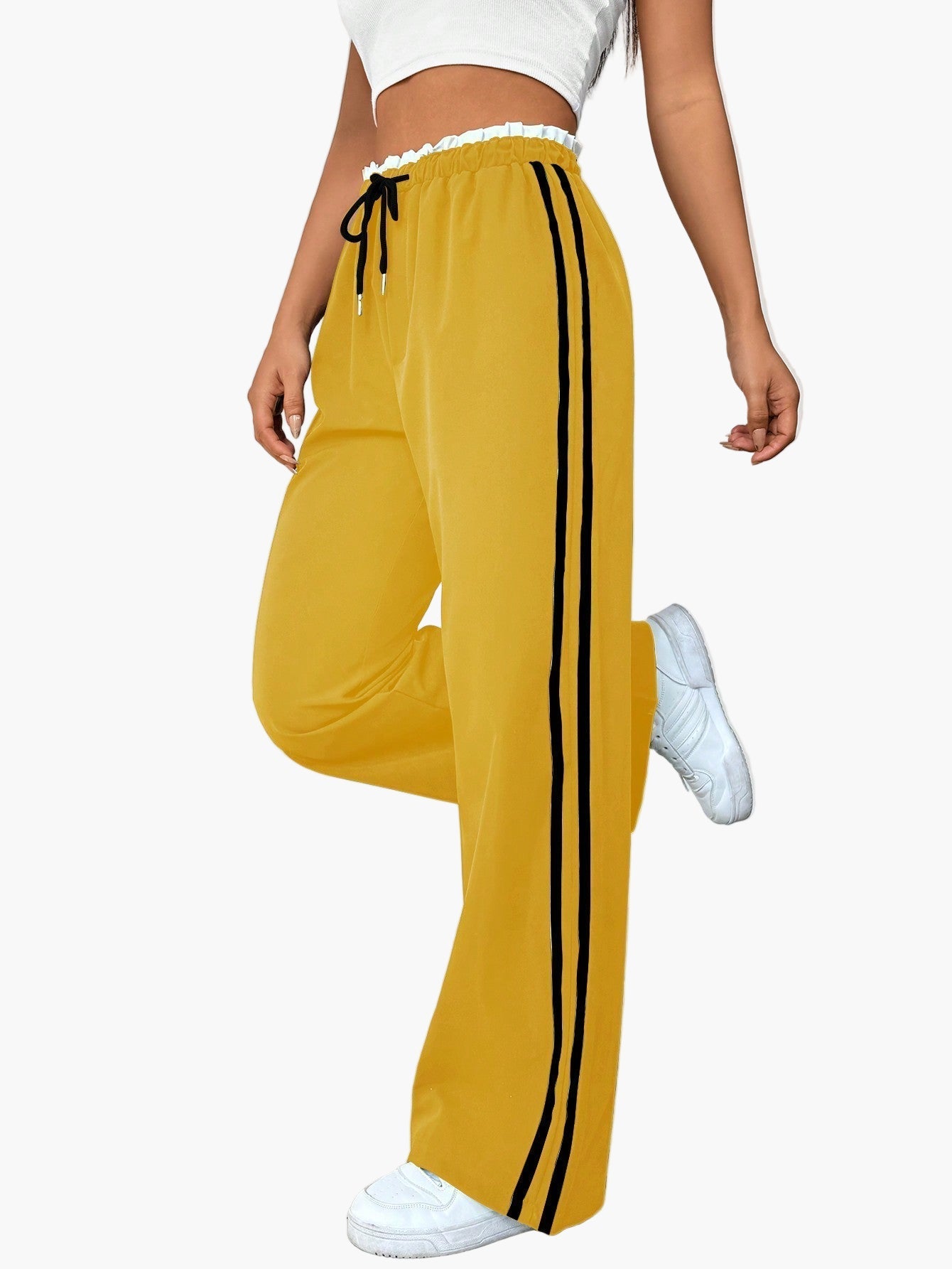 Damen Sportliche Wide-Leg Jogginghose mit Streifen – Trendige Freizeithose für Streetwear und Fitness