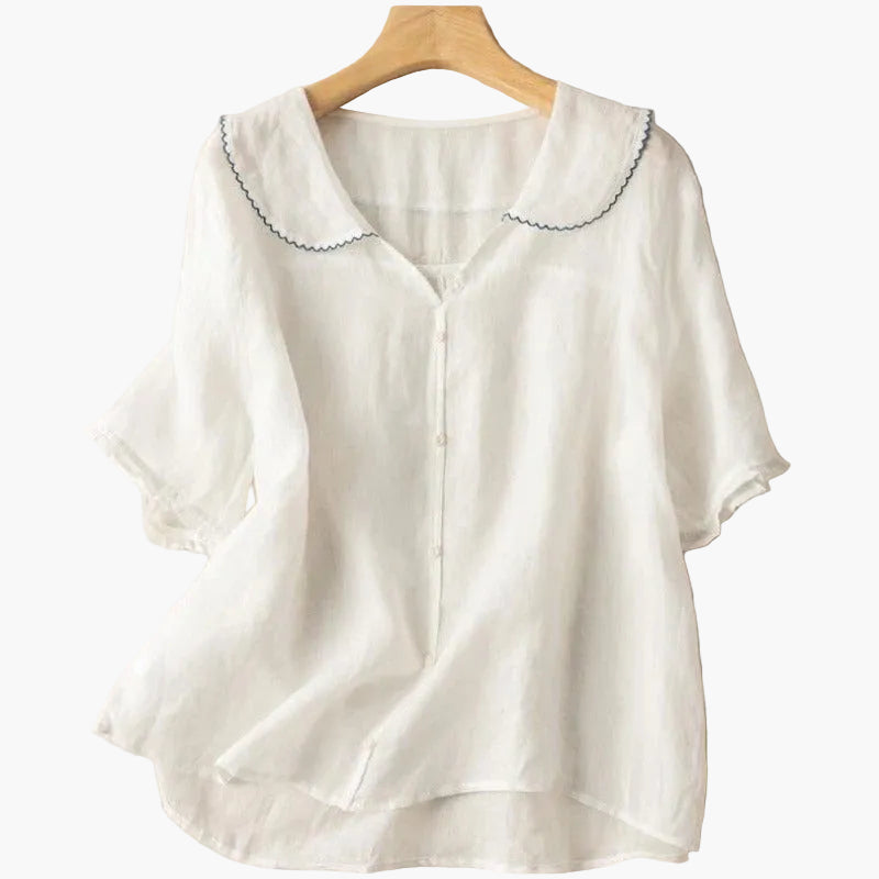 Dam vintageblus med bubikrage – Luftig fritidsblus i elegant retrostil