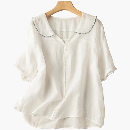 Dam vintageblus med bubikrage – Luftig fritidsblus i elegant retrostil