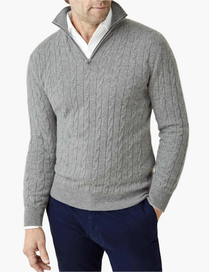 Herren Zopfmuster Strickpullover mit Reißverschluss – Eleganter Business & Freizeit Pullover
