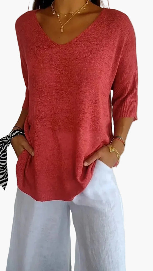 Dames gebreide top met V-hals – Casual comfort voor dagelijks gebruik en vrije tijd