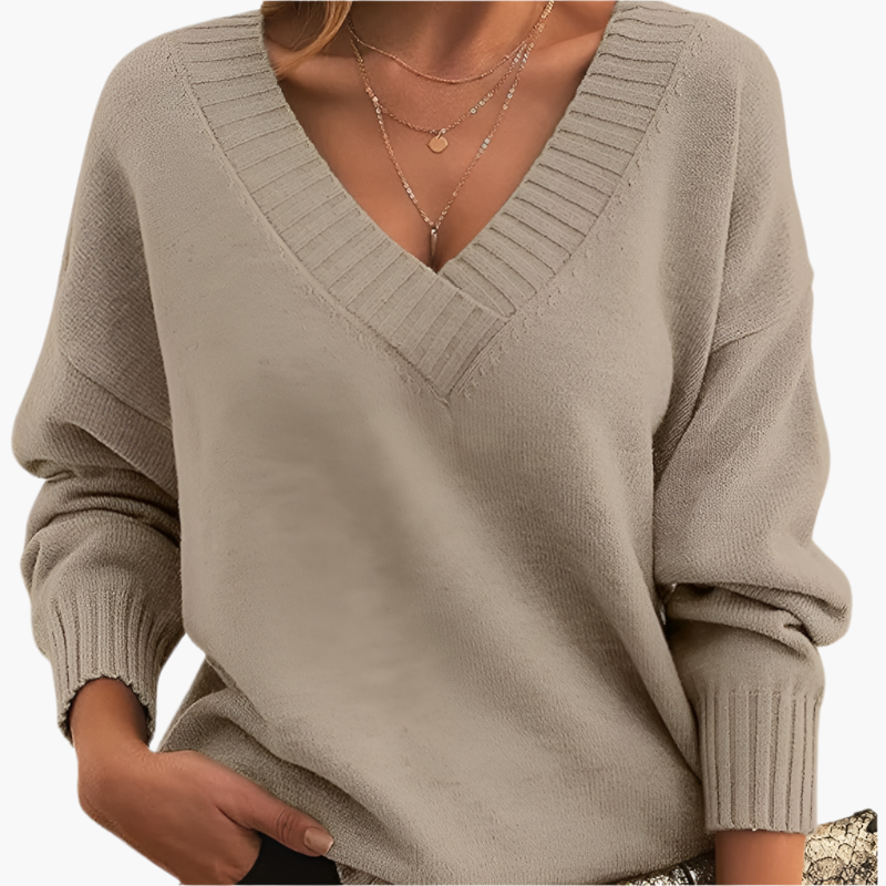 Damen V-Ausschnitt Pullover – Eleganter Strickpullover im Oversize-Stil für Alltag & Büro