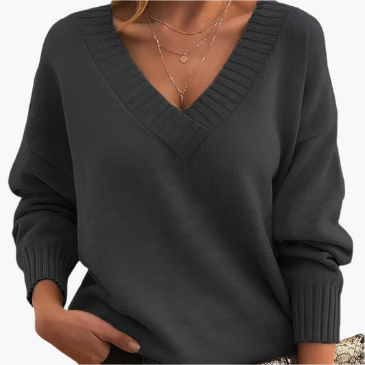 Damen V-Ausschnitt Pullover – Eleganter Strickpullover im Oversize-Stil für Alltag & Büro