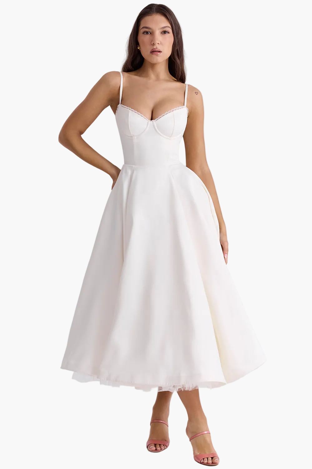 Dames feestelijke midijurk met bustier en wijde rok – Elegante partyjurk voor speciale gelegenheden