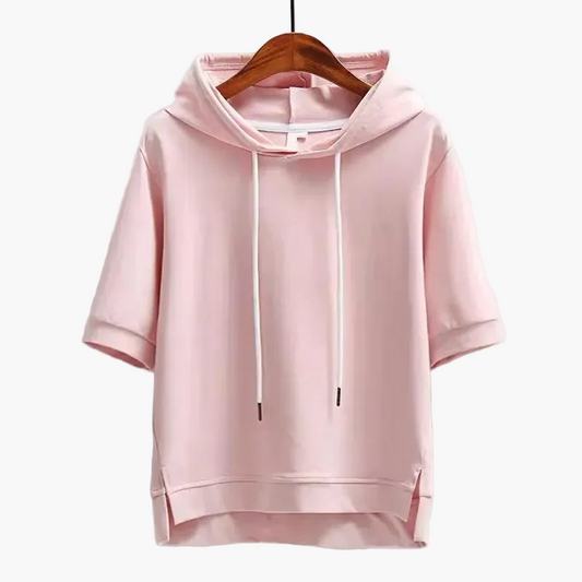 Damen Kurzarm Hoodie Freizeit Boxy Schnitt Kapuzenpullover