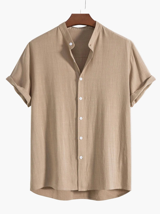 Chemise décontractée à manches courtes et col montant pour hommes – Chemise d'été moderne pour le quotidien, le bureau & les vacances