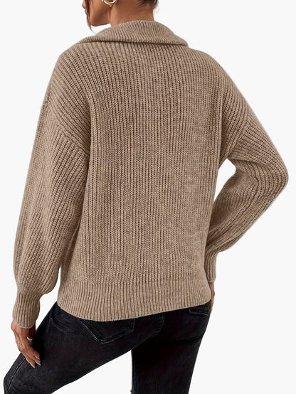 Damen Strickpullover mit Reißverschluss und lässigem Kragen – Modischer Freizeit-Look