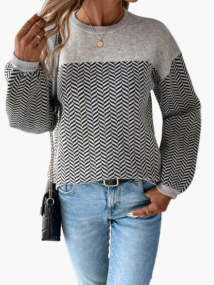 Damen Strickpullover im modernen Chevron-Muster für Freizeit und Alltag