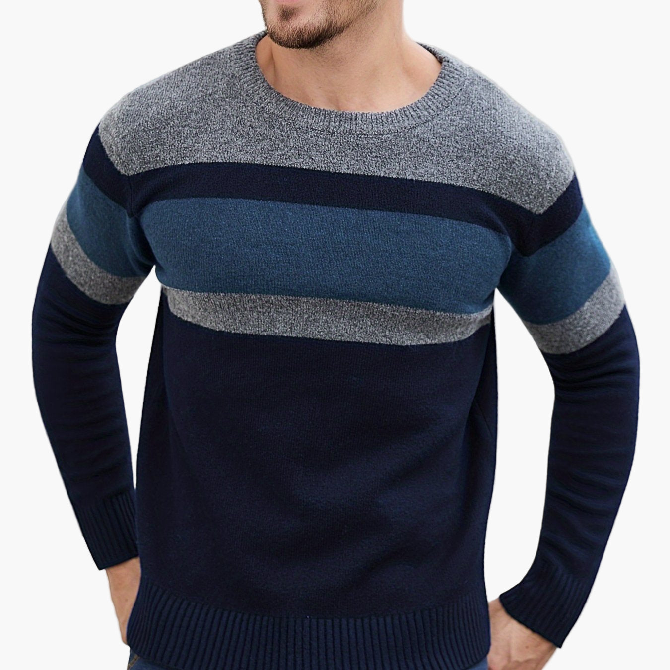 Herren Pullover mit modernen Streifen – Stilvoller Freizeit-Look für Herbst und Winter