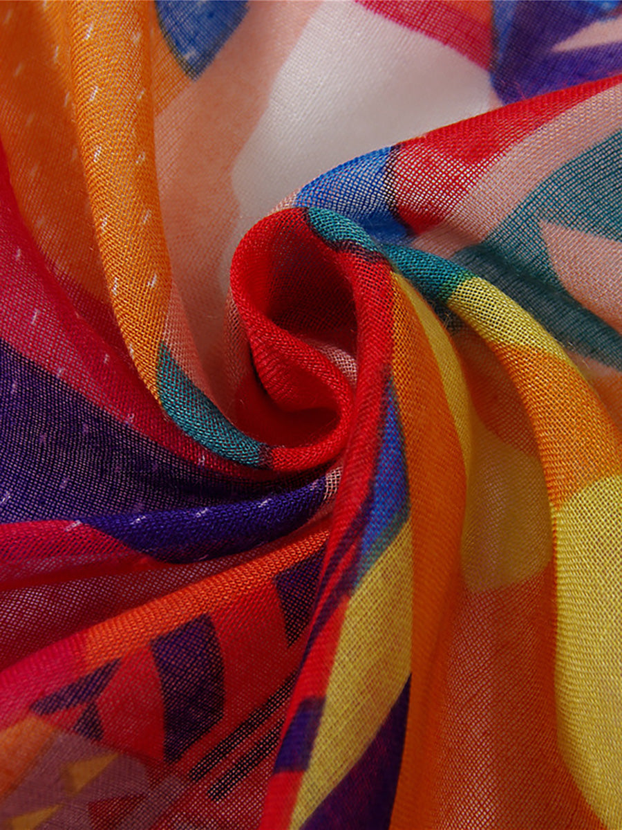 Damen Ethno Style Schal mit buntem geometrischem Muster und Quasten – Modisches Accessoire für Frühling, Sommer & Herbst