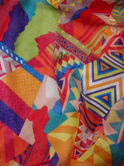 Damen Ethno Style Schal mit buntem geometrischem Muster und Quasten – Modisches Accessoire für Frühling, Sommer & Herbst