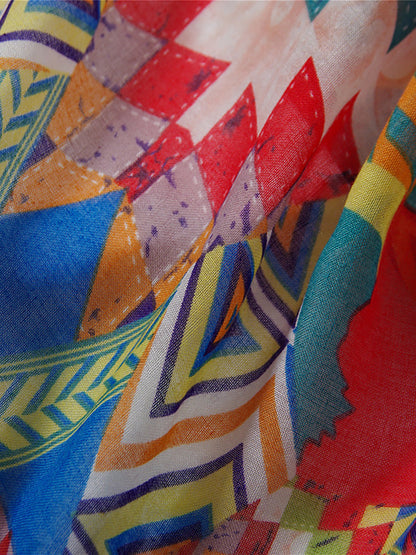 Damen Ethno Style Schal mit buntem geometrischem Muster und Quasten – Modisches Accessoire für Frühling, Sommer & Herbst