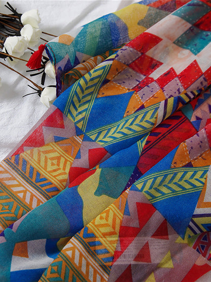 Damen Ethno Style Schal mit buntem geometrischem Muster und Quasten – Modisches Accessoire für Frühling, Sommer & Herbst