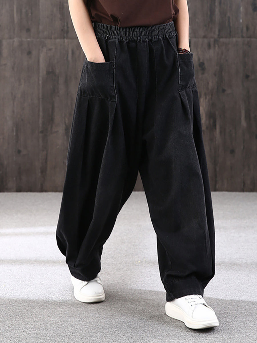 Dam Vida baggy jeans streetwear casual med elastisk midja – Avslappnad mode för vardag och fritid