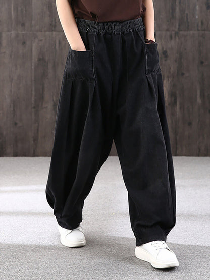 Dam Vida baggy jeans streetwear casual med elastisk midja – Avslappnad mode för vardag och fritid