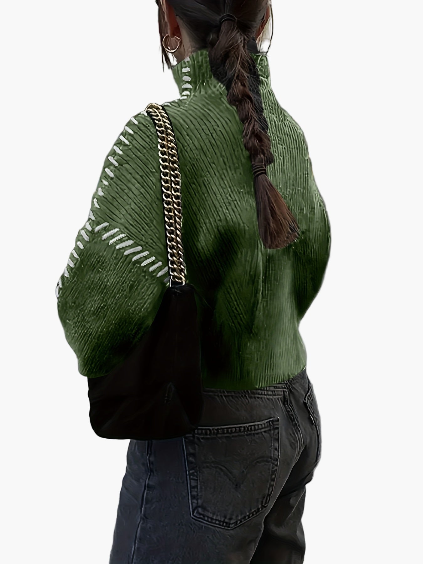 Damen Oversize-Strickpullover mit Ziernähten und Stehkragen – Modischer Herbst/Winter Sweater