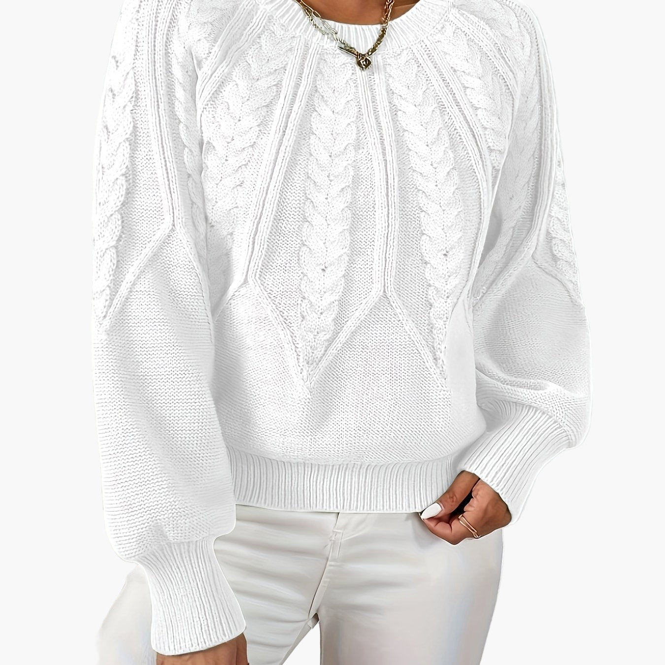 Damen Strickpullover Elegant mit Zopfmuster – Modischer Freizeit Sweater für Herbst und Frühling