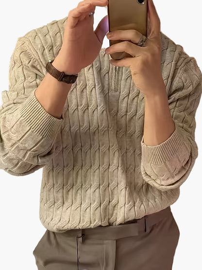 Herren Half-Zip Pullover mit Zopfmuster – Stilvoller Freizeit-Sweater für Herbst und Winter
