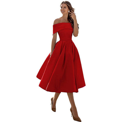 Schulterfreies Sommerkleid Damen – Luftiges elegantes Satin Cocktailkleid
