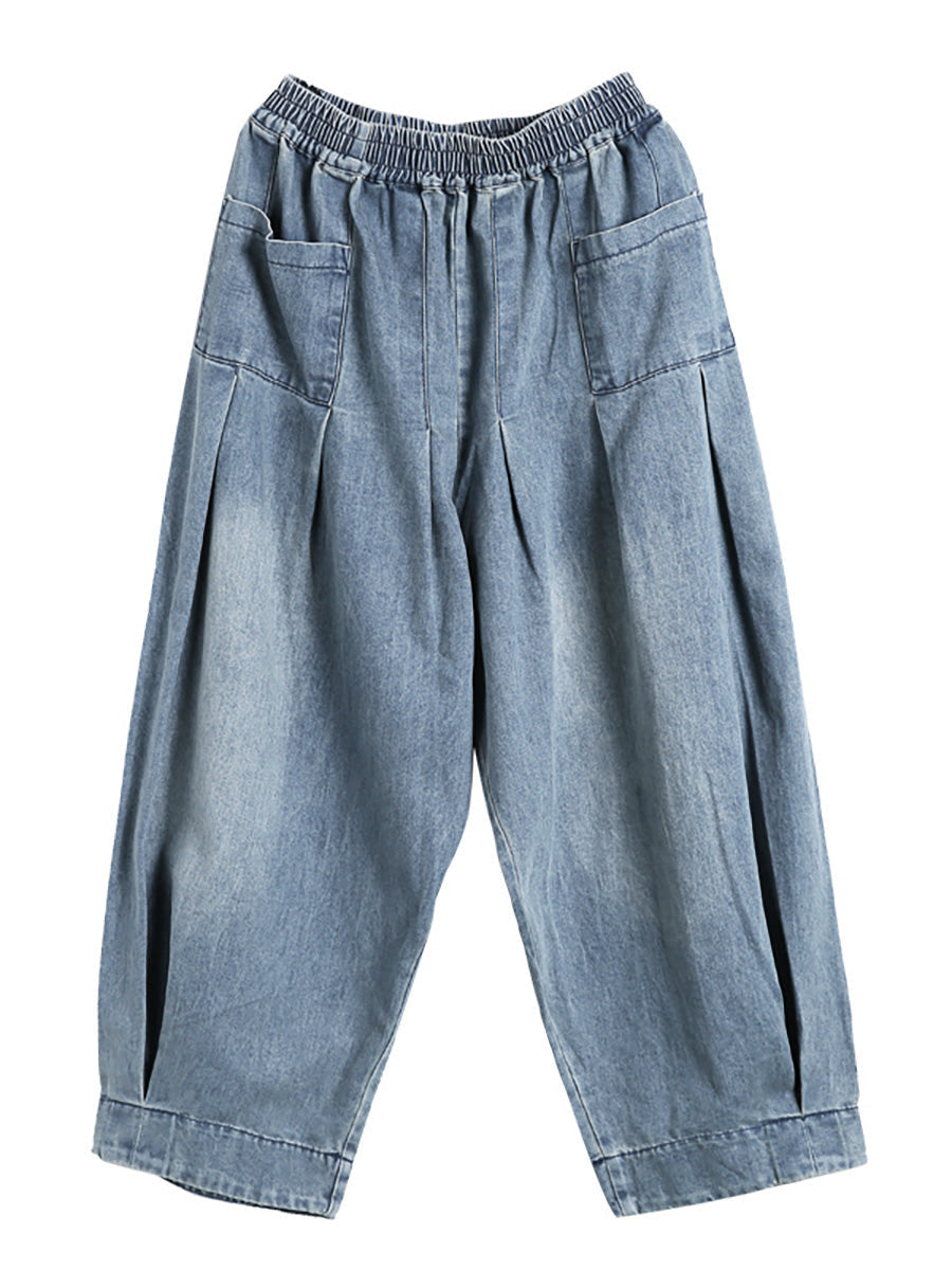 Dam Vida baggy jeans streetwear casual med elastisk midja – Avslappnad mode för vardag och fritid