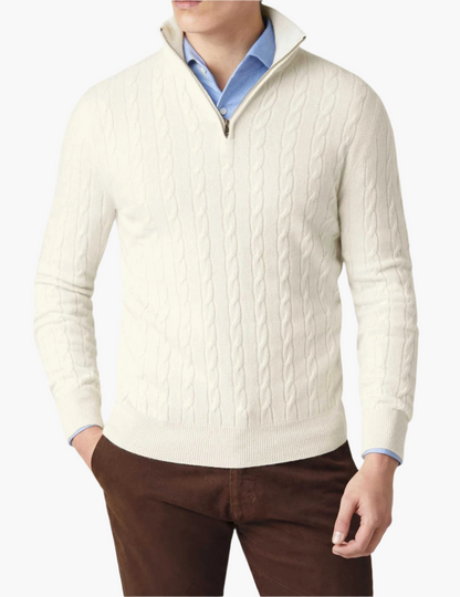 Herren Zopfmuster Strickpullover mit Reißverschluss – Eleganter Business & Freizeit Pullover