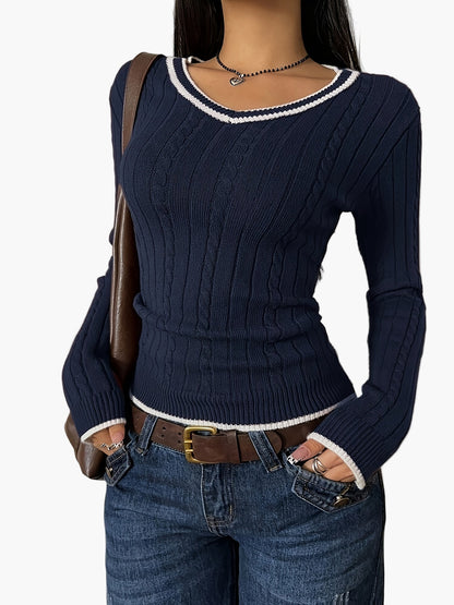 Damen Strickpullover mit V-Ausschnitt im Casual Stil – Modischer Alltags-Pullover für Freizeit und Büro