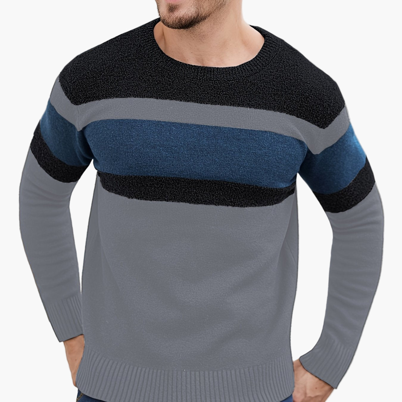 Herren Pullover mit modernen Streifen – Stilvoller Freizeit-Look für Herbst und Winter