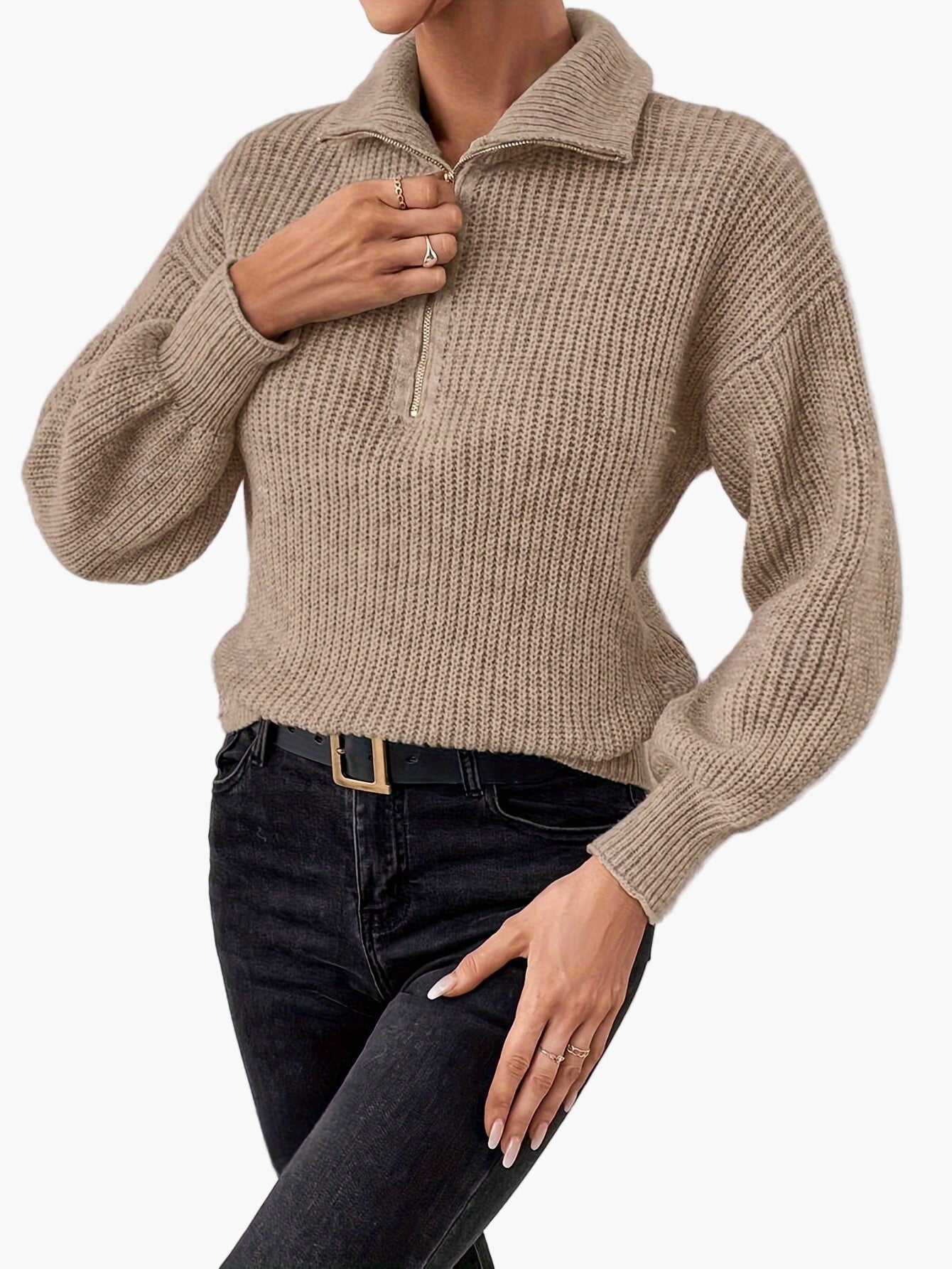 Damen Strickpullover mit Reißverschluss und lässigem Kragen – Modischer Freizeit-Look